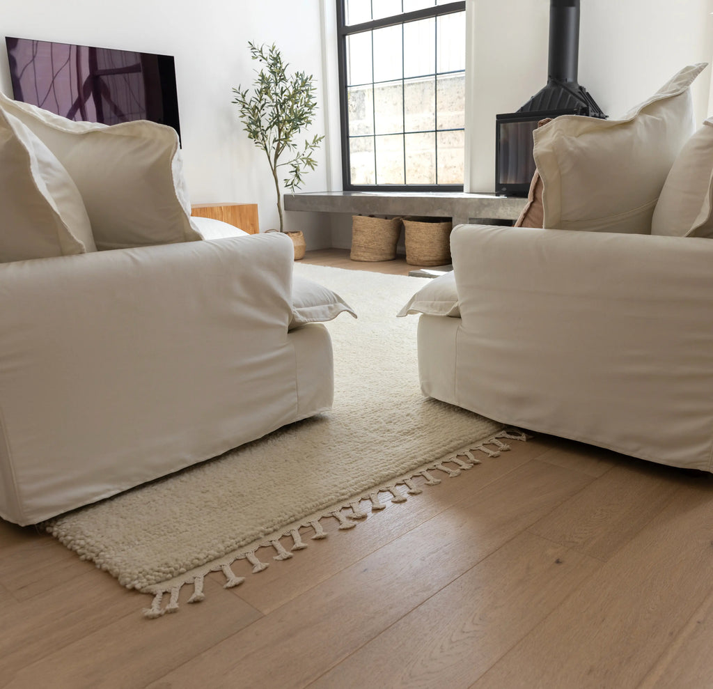 Sapna Hand Knotted New Zealand Ribbed Wool Rug in Ivory