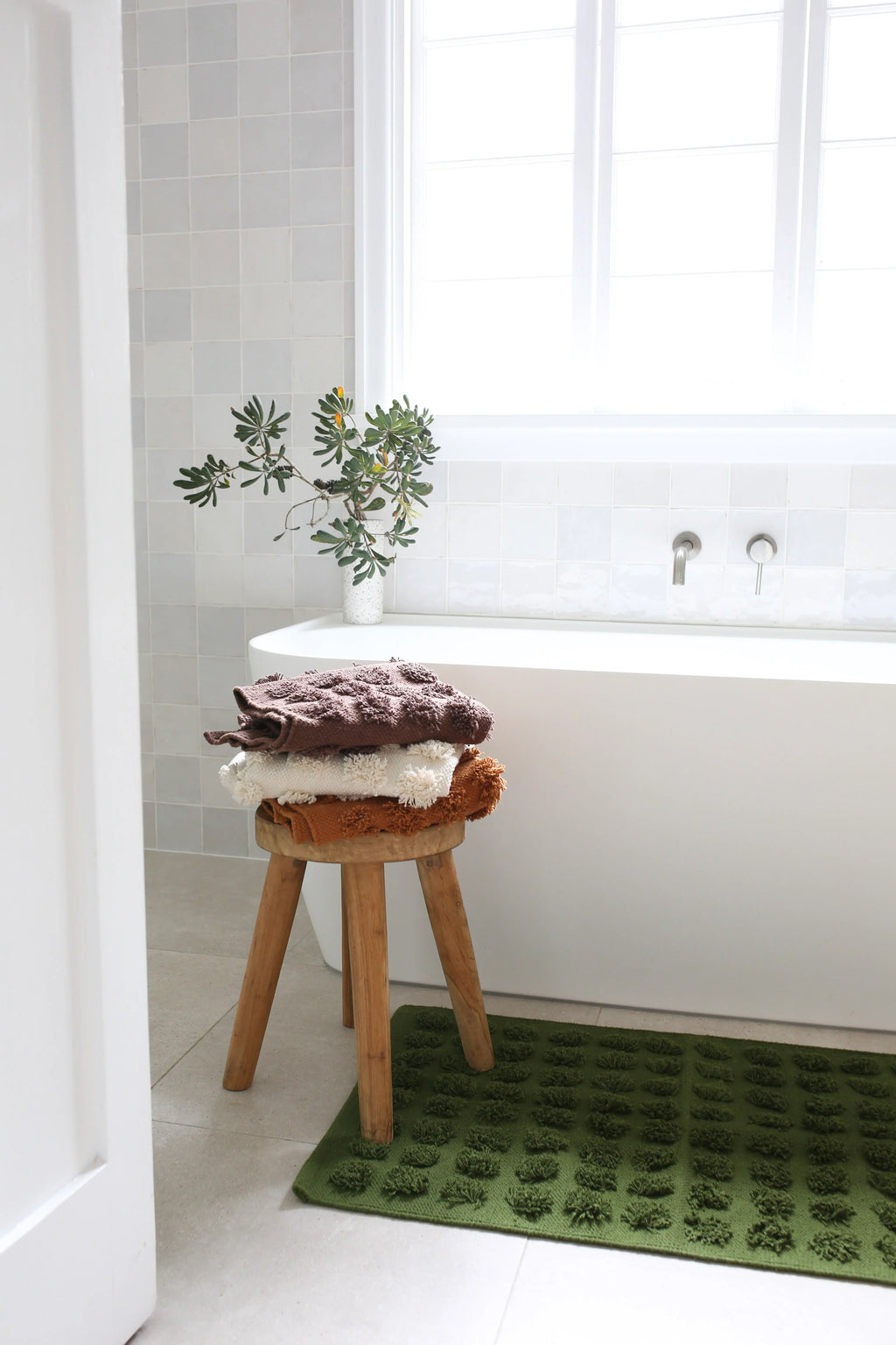 Merry Handwoven Cotton Bathmat in Forest Green