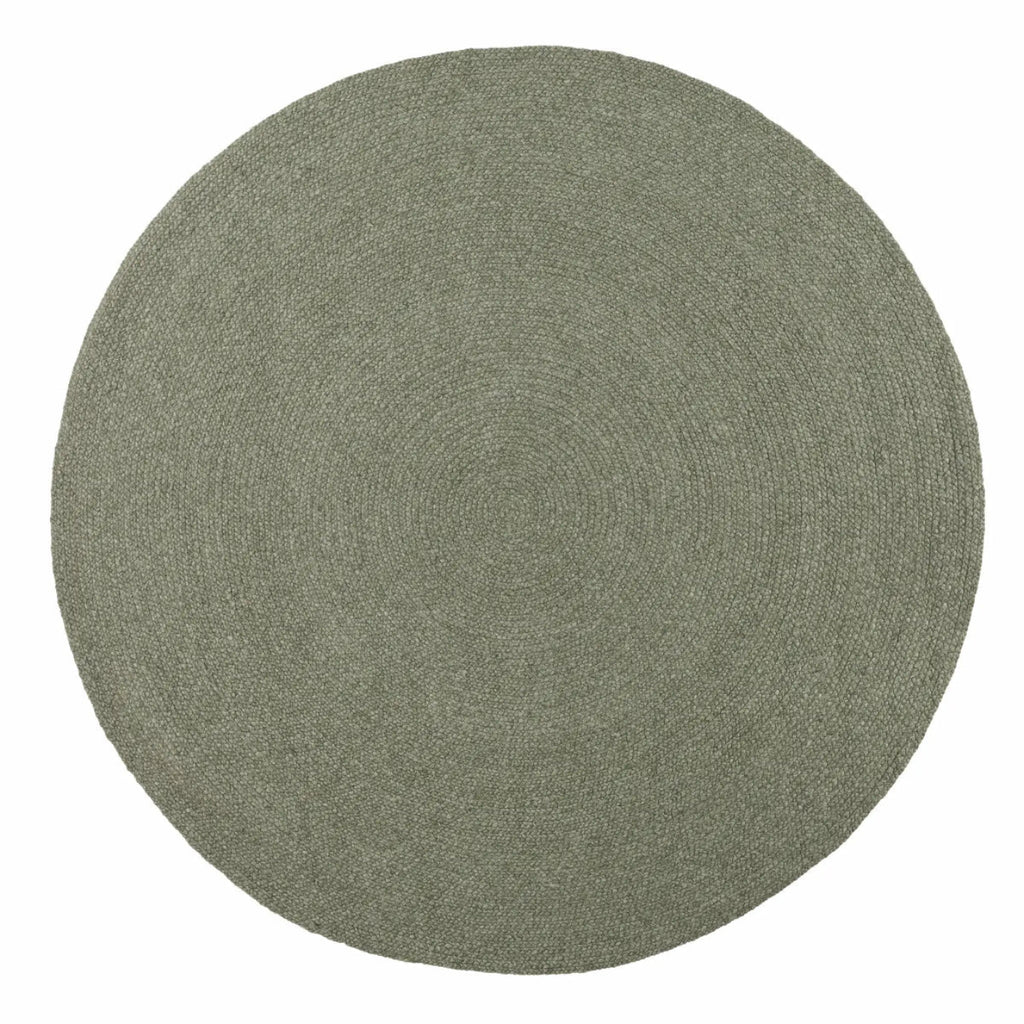 Jiva Round Braided Wool Rug in Olive