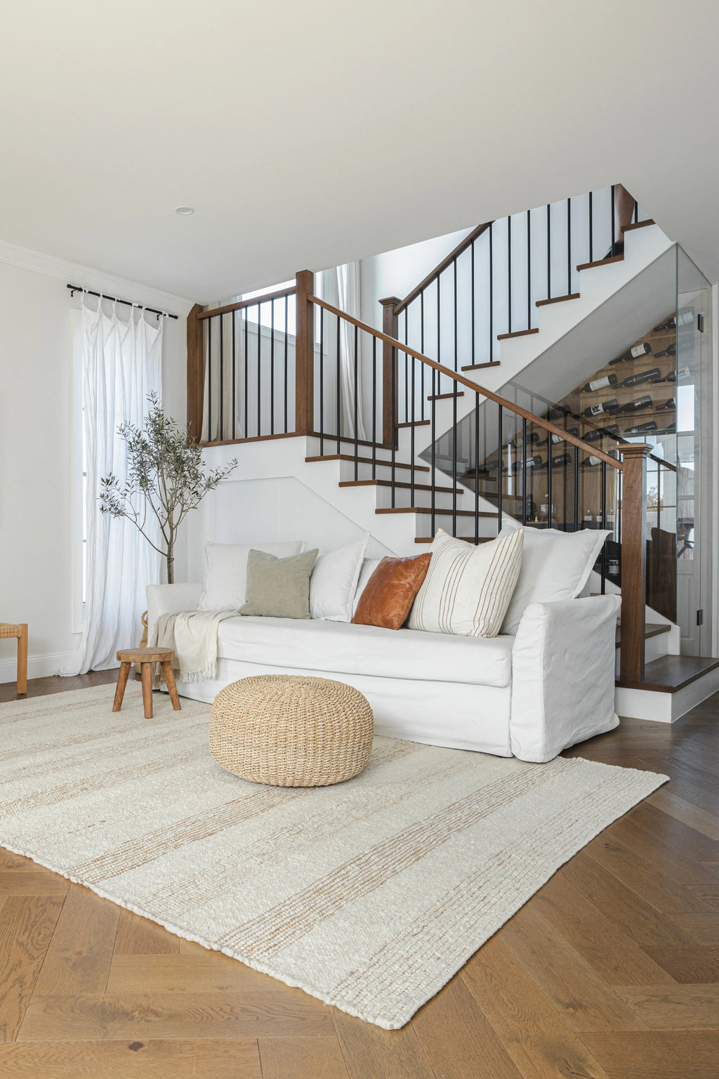 Laguna Wool and Jute Striped Rug in Ivory