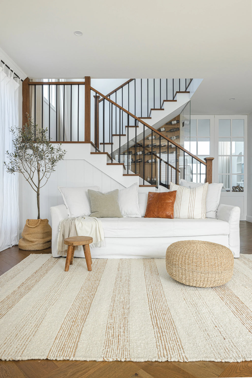 Laguna Wool and Jute Striped Rug in Ivory
