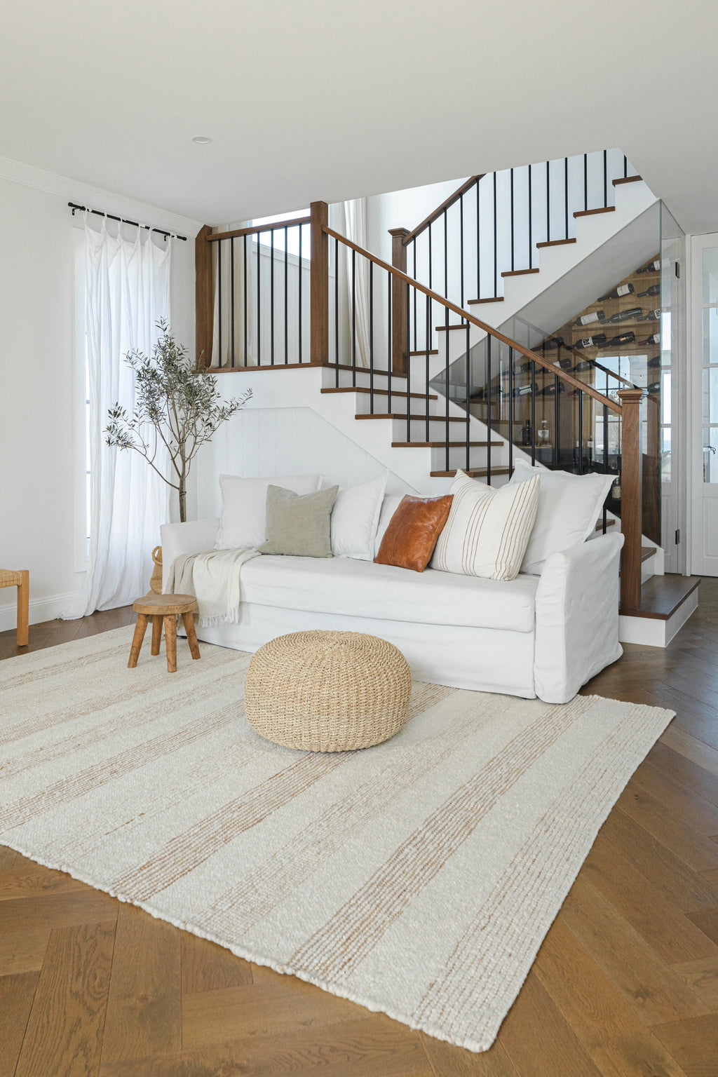 Laguna Wool and Jute Striped Rug in Ivory
