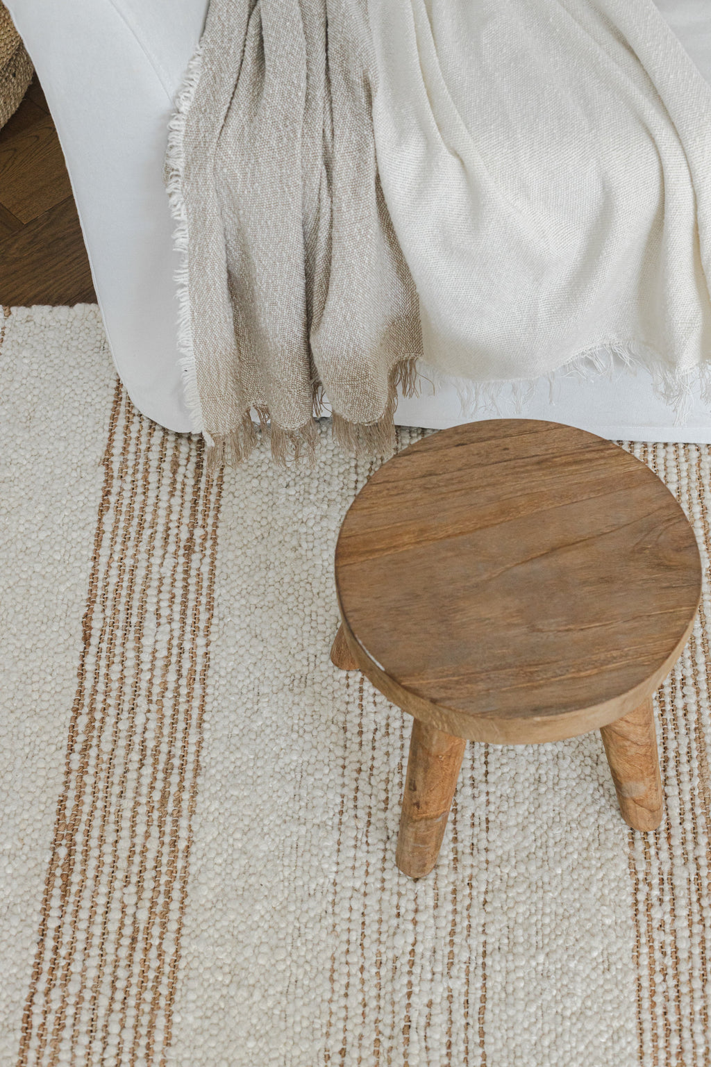 Laguna Wool and Jute Striped Rug in Ivory