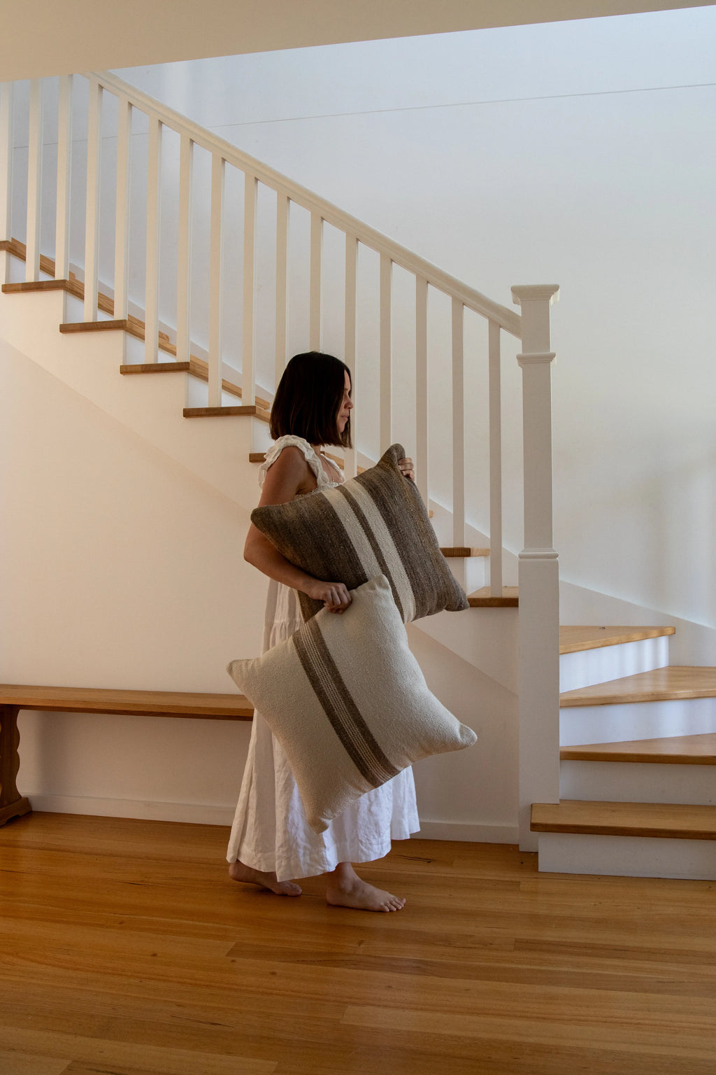 Amaya Striped Cushion in Natural Brown