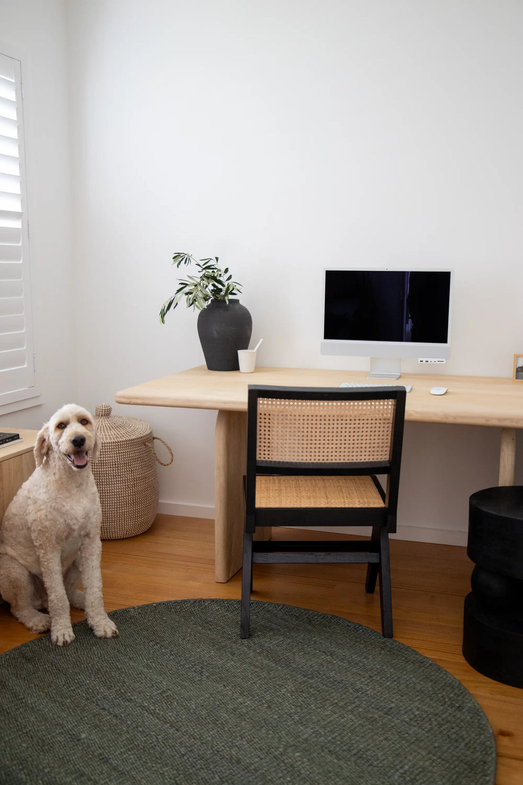 Dharana Jute Round Rug in Olive