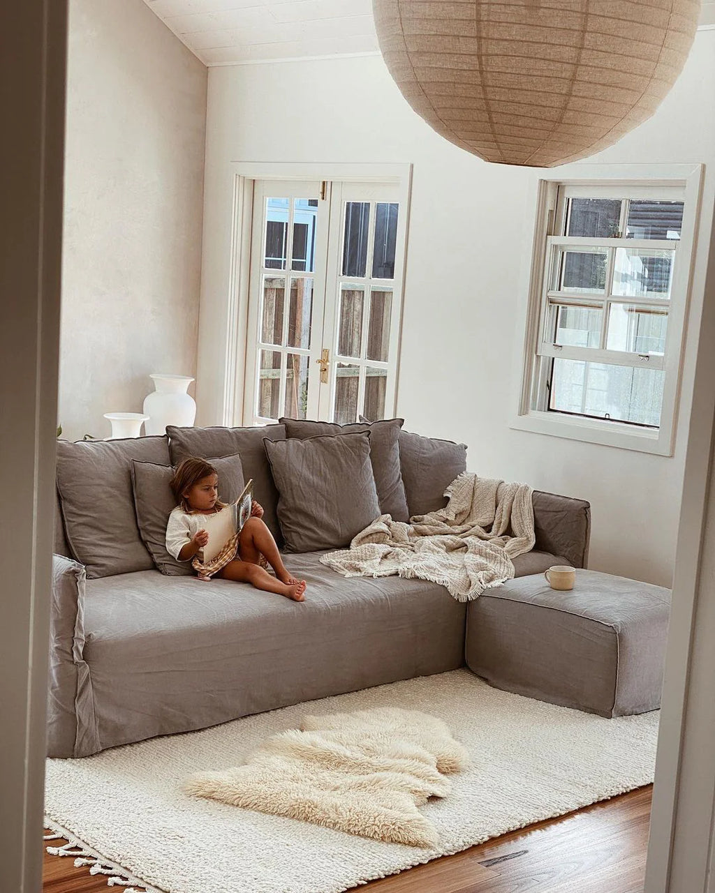 Sapna Hand Knotted New Zealand Ribbed Wool Rug in Ivory