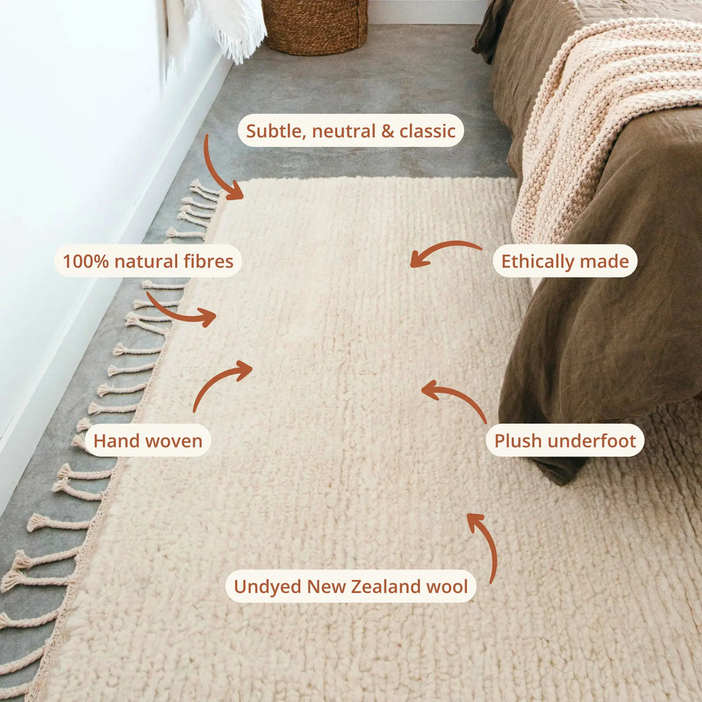 Sapna Hand Knotted New Zealand Ribbed Wool Rug in Ivory