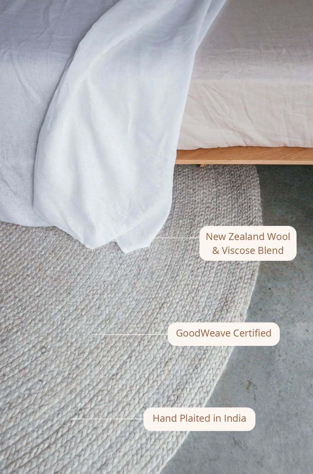 Jiva Round Braided Wool Rug in Ivory Beige