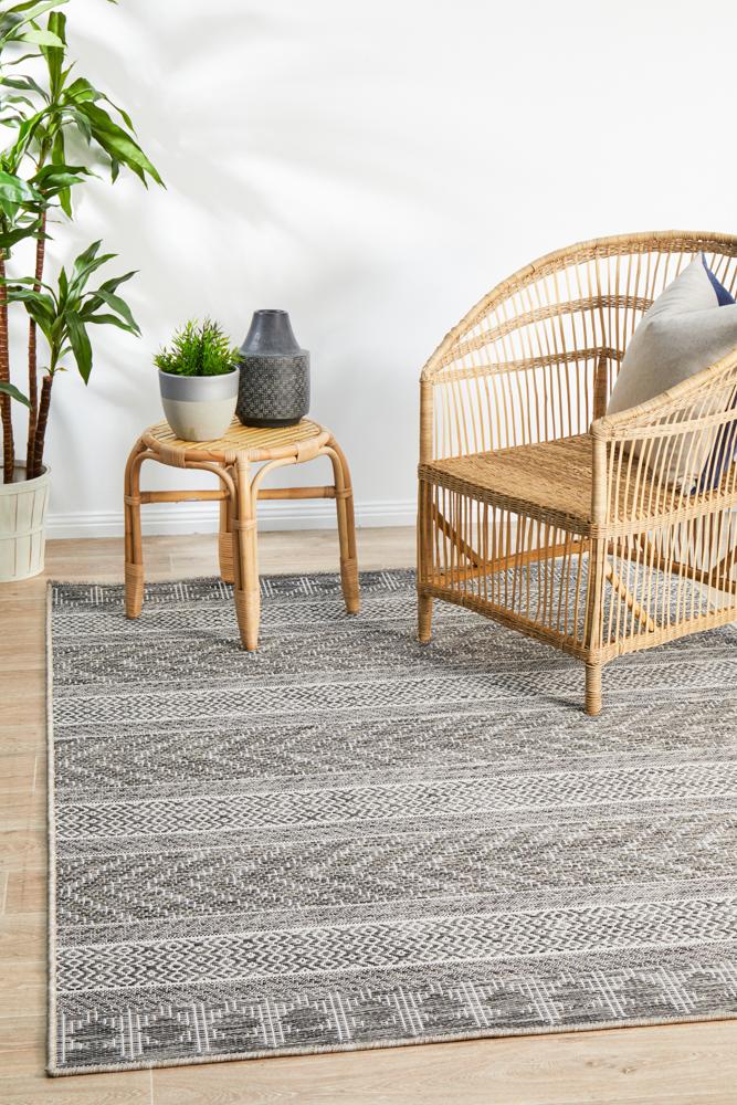 Capri Charcoal Linear Pattern Indoor Outdoor Rug