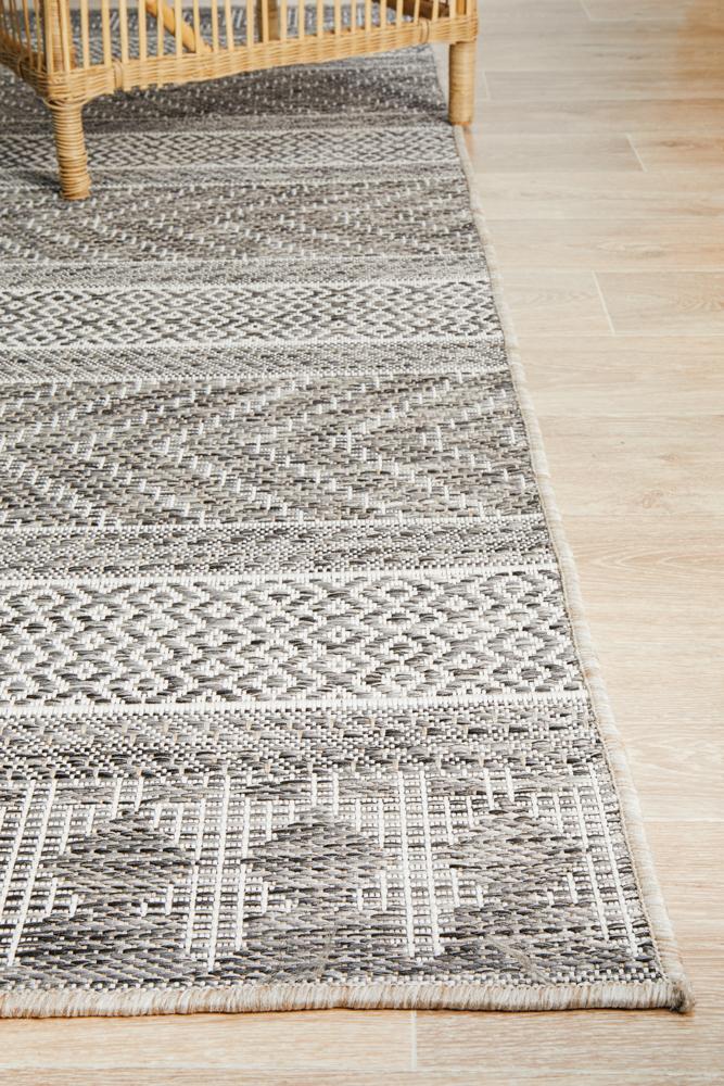 Capri Charcoal Linear Pattern Indoor Outdoor Rug