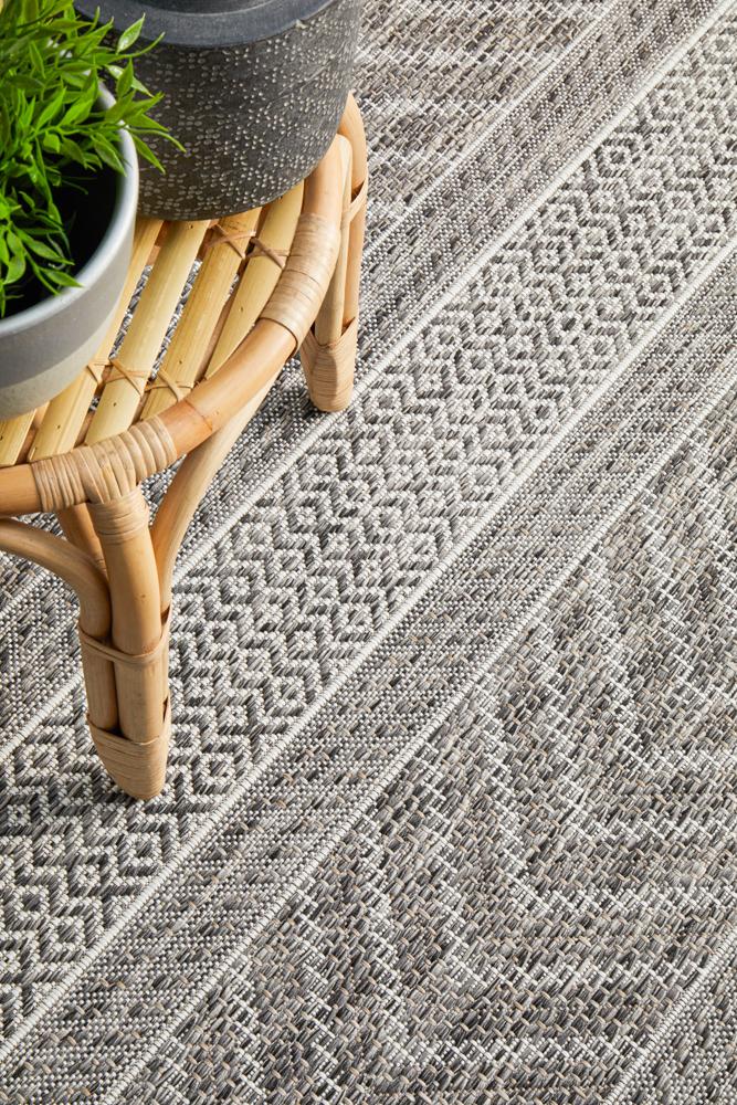 Capri Charcoal Linear Pattern Indoor Outdoor Rug